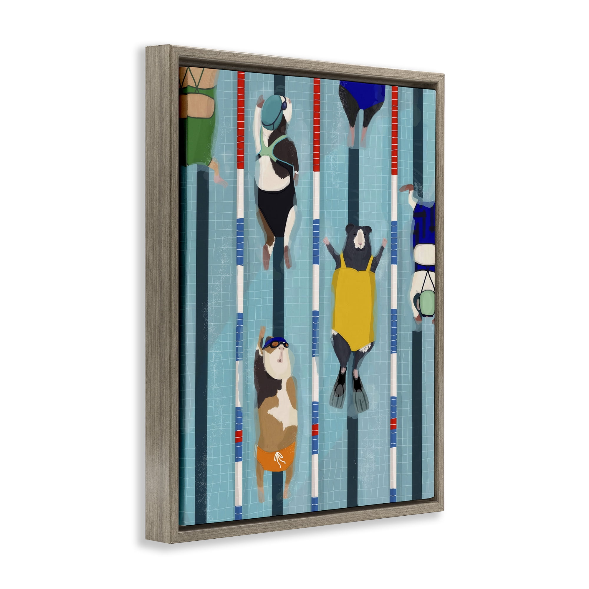 Stupell Industries Guinea Pigs at Lido Brown Framed Floater Canvas Wall Art, design by Hanna Melin