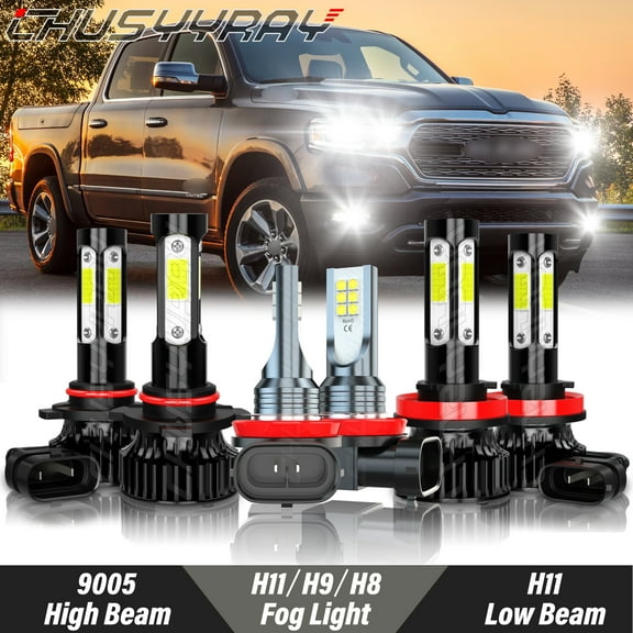 For Dodge Ram 1500 2019 2020 LED Headlight High Low Beam Fog Light Bulbs Kit 6000K White 6 Pack