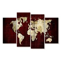 Elephant Stock White On Red World Map Wall Art - Horizontal Multi Panel Canvas - Living Room Wall Decor - Map Multi Panel - Red And Gray Decor - 43" x 27"