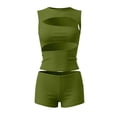 thumbnail image 4 of Womens 2 Piece Outfit Sleeveless Cutout Crop Top High Waist Shorts Ribbed Street Club Matching Set, 4 of 5