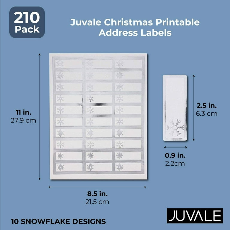 210 Count Silver Foil Christmas Address Sticker Labels for Holiday Gifts Wrapping, Self Adhesive & Printable Tags, 10 Designs