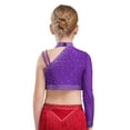 thumbnail image 2 of Miutii Kids Girls Shiny Rhinestone Irregular Shoulder Lyrical Jazz Ballet Dance Crop Tops Athletic Yoga Sports Skating Shirts Purple 8, 2 of 5