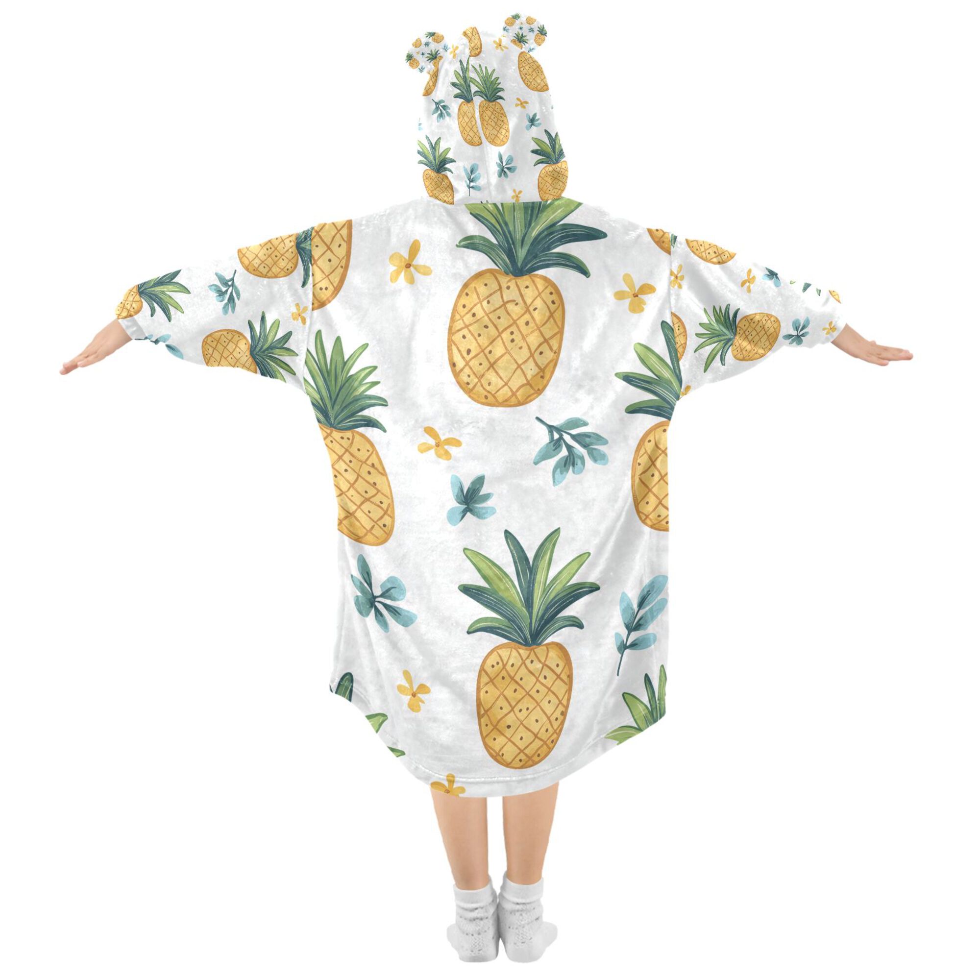 FORMRS Wearable Blanket Hoodie with Sleeves for Kids Cozy Flannel Sweatshirt, Pineapple