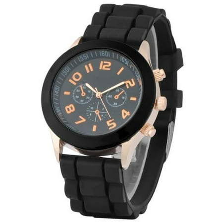 Black Unisex Men Women Silicone Jelly Quartz Analog Sports Wrist Watch