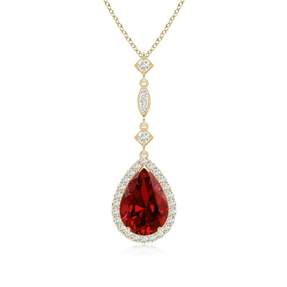 ANGARA Lab Grown 2.7 Ct Ruby Teardrop Pendant with Diamond Accents for Women in 14K Yellow Gold (Size-10x8mm) | July Birthstone, Anniversary, Jewelry Gift for Women | Lab-Grown Ruby Necklace