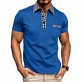 thumbnail image 5 of Polo Shirt for Men Plaid Patchwork Short Sleeve Golf Shirts Cozy Casual Summer Collared T Shirt with Pocket (2XL, Blue), 5 of 8
