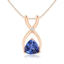 ANGARA Natural Trillion Tanzanite Wishbone Pendant with Diamond in 14K Rose Gold for Women (Size-5mm) | December Birthstone, Birthday, Anniversary, Jewelry Gift for Women | Natural Tanzanite Necklace