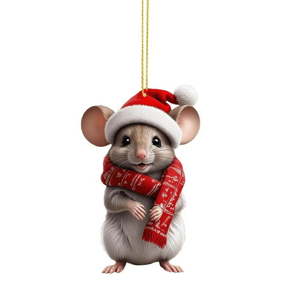 Luoshdecor Cute Mouse Christmas Ornaments ,Acrylic Christmas Mouse with Scarf Decoration for Xmas Tree Home Party Hanging