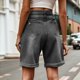thumbnail image 4 of Pantalones Cortos Vaqueros para Mujer, Hasta la Rodilla, Modernos, Estilo Y2K, de Cintura Alta, Pierna , Informales, de Verano, con Bolsillos Negro y Gris XL, 4 of 9
