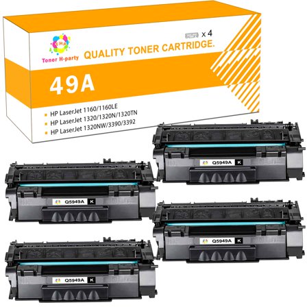 Toner H-Party 4-Pack Compatible Toner Cartridge for HP Q5949A 49A Work with 1160 1320 1320n 3390 3392 P2015n P2014 M2727nf MFP Printer Ink (Black)