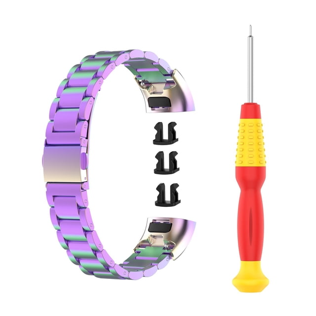Stainless Steel Replacement Band for Smart Wristband Accessories Durable Three Link Design with Rainbow Gradient Finish Universal Compatibility