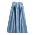 thumbnail image 4 of Women's Tennis Skirts Summer Button Elastic Waist Denim Skirt with Pleated Midi Length Practical Pockets for Everyday Casual Wear Blue L, 4 of 5