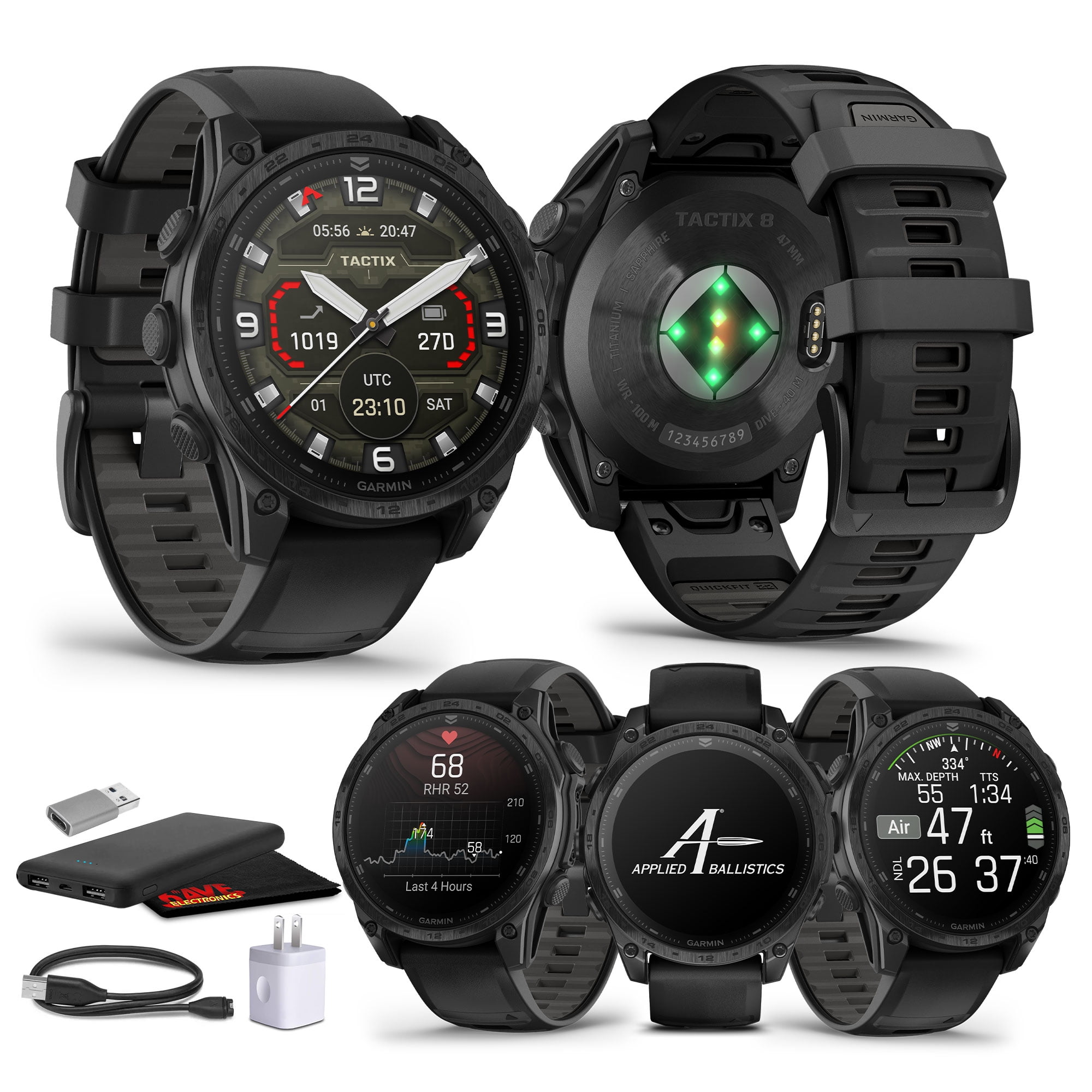 Garmin Tactix 8 47mm AMOLED Display Smart Watch, Built-in Flashlight, 16 Days Battery Life, Premium Tactical GPS Smartwatch, Includes Applied Ballistics Ultralight Solver Bundle