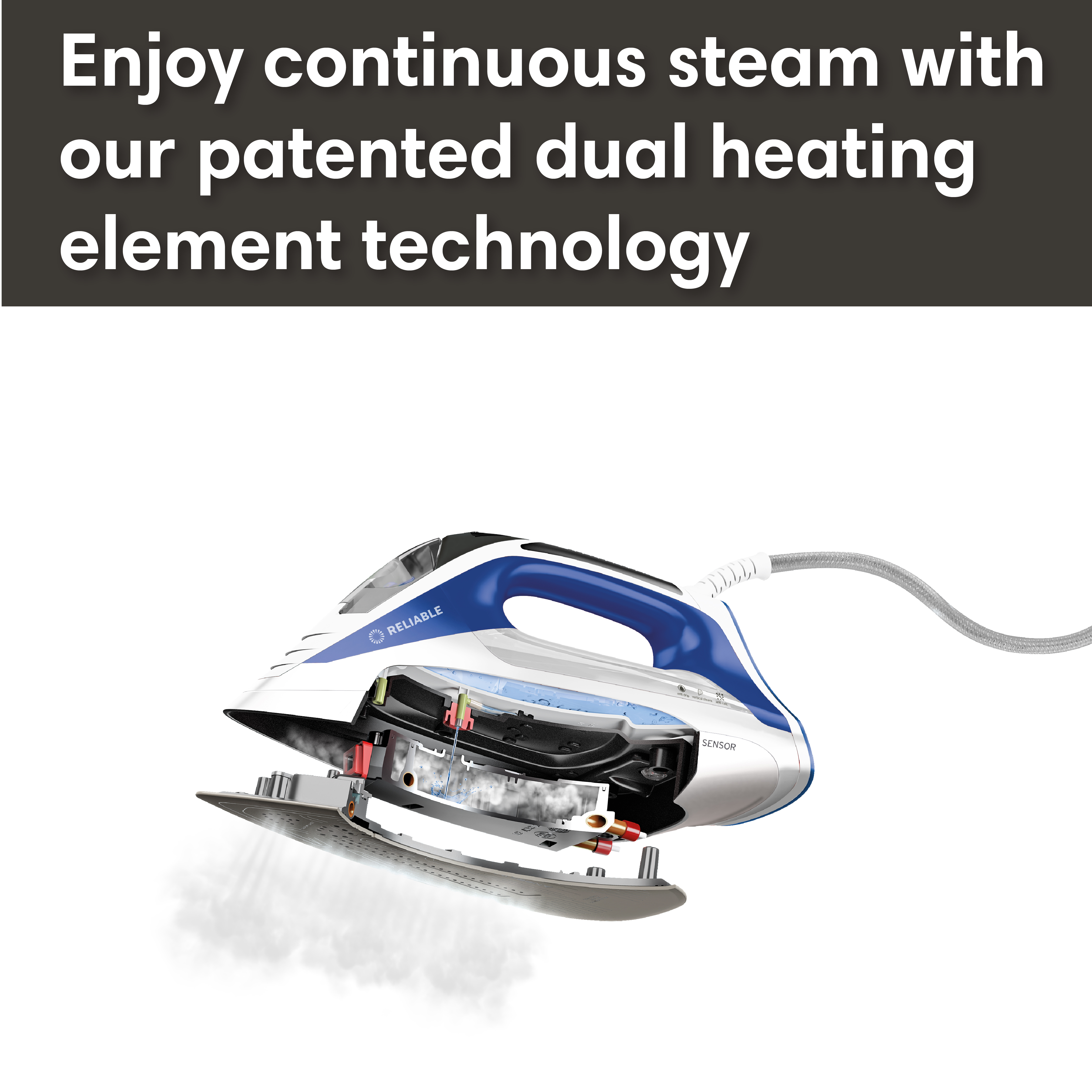 Reliable Velocity 240IR Steam Iron, Blue, Auto shut-off, Two temperature settings