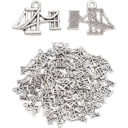 50Pcs Antique Silver Tibetan Style Suspension Bridge Pendants 17.5x23x2.5mm Alloy Bridge Charms with 2mm Hole for Jewelry Making Necklace Bracelet DIY Craft Supplies