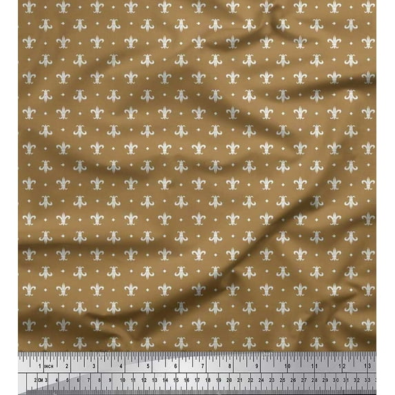 Soimoi Cotton Duck Fabric Diamond & Fleur De Lis Damask Print Sewing Fabric Yard 56 Inch Wide