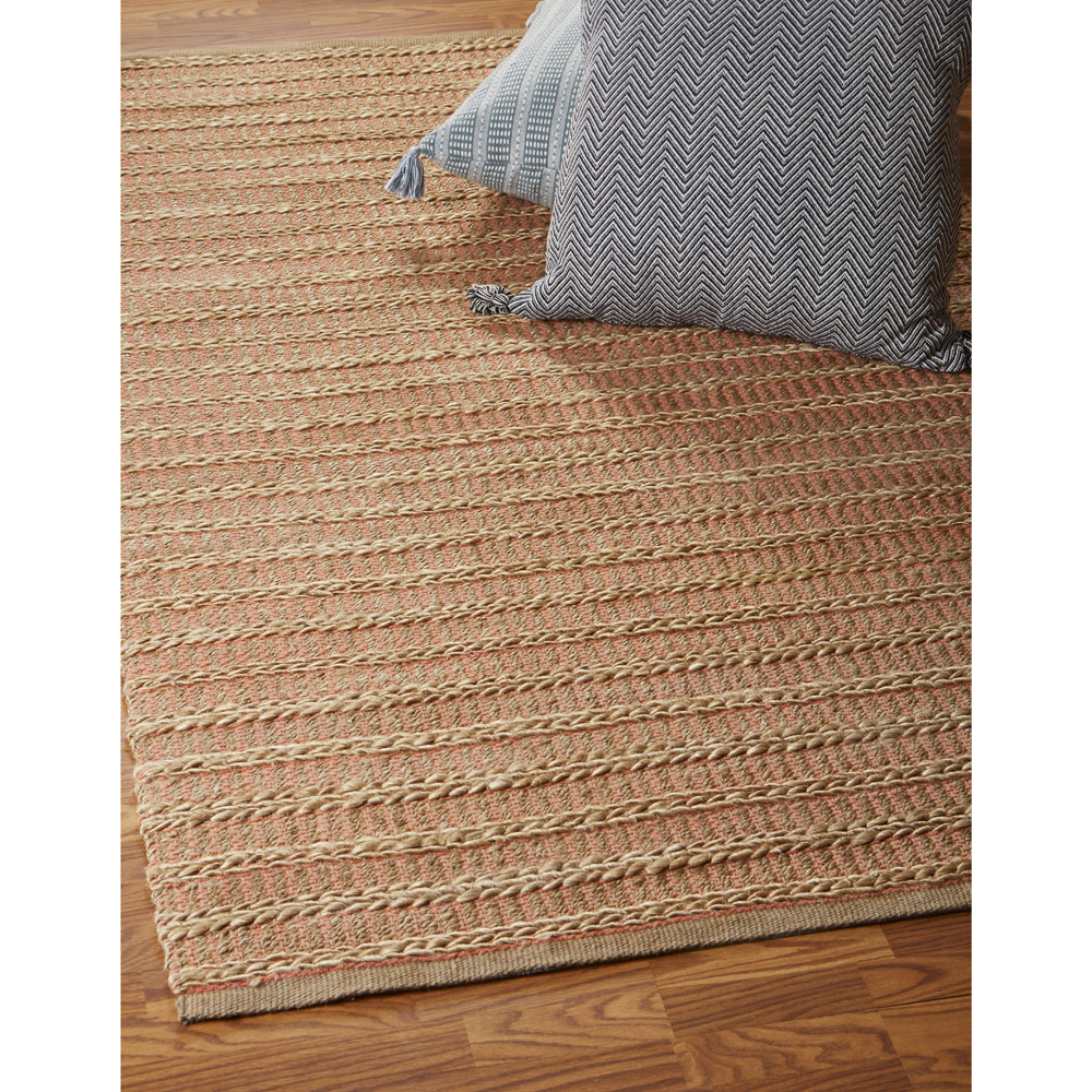 LR Home Ollie 9' x 12' Brown/Coral Striped Braided Jute Indoor Area Rug