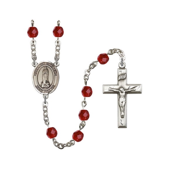 Our Lady of Kibeho Silver-Plated Rosary 6mm July Red Fire Polished Beads Crucifix Size 1 3/8 x 3/4 medal charm