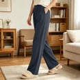 thumbnail image 5 of SHTXOZHI Breathable Pants for Girls Elastic Waist Loose Lightweight Loungewear Soft Solid Color Wide Leg Pants, 5 of 7