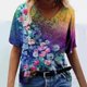 thumbnail image 2 of Gibobby Camiseta de manga corta con cuello en V Camiseta suelta informal con cuello en V para mujer, blusa manga corta con estampado(Morado,CH), 2 of 5