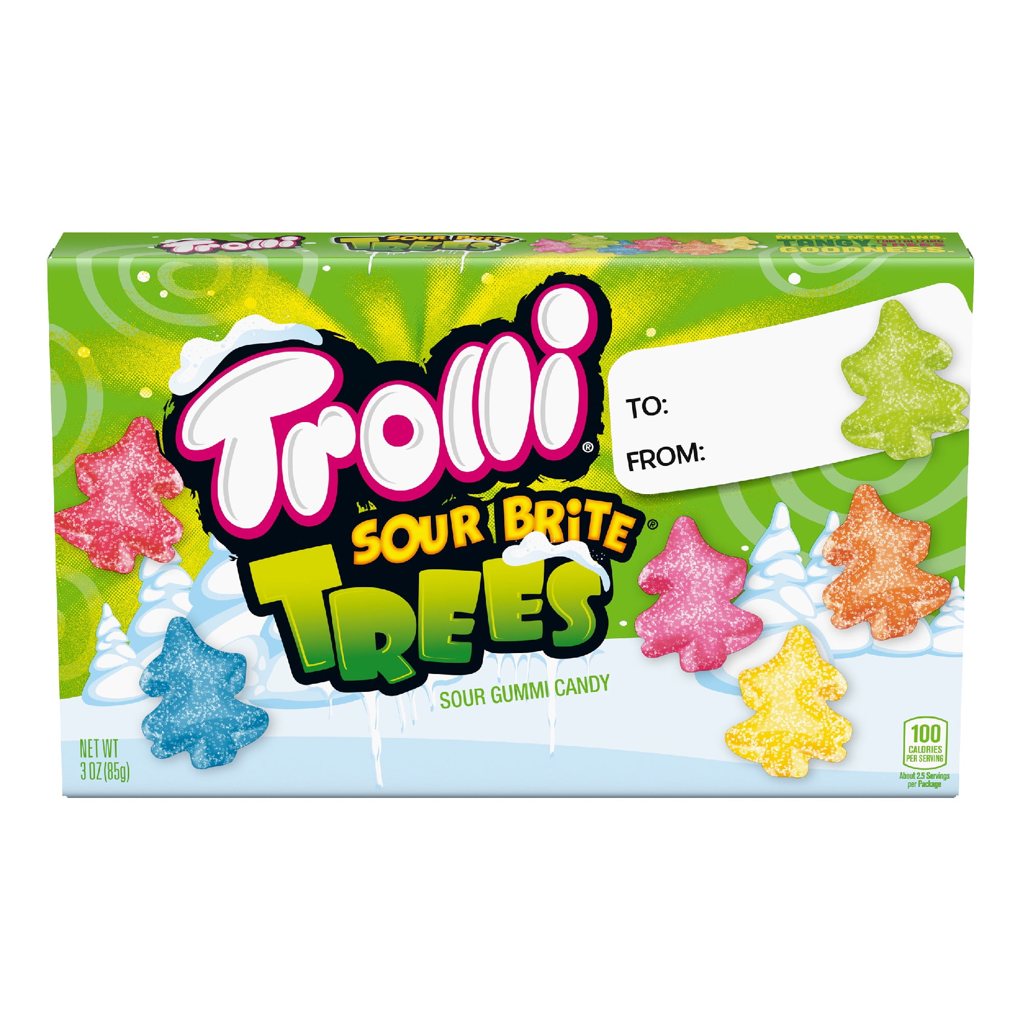 Trolli Sour Brite Trees, Holiday Sour Gummi Candy, Holiday Theater Box, 3oz