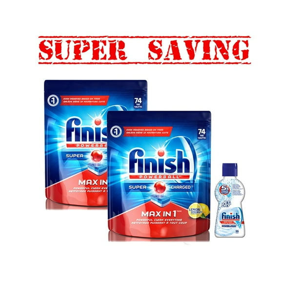 2XFinish Dishwasher Detergent Soap, Max In 1 Powerball 74 & Jet-Dry Rinse Aid 66- Super Saving #2