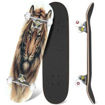 31'' Complete Skateboard 7 Layer Canadian Maple Double Kick Deck Skateboards Tiger watercolor painting Skate Board for Beginner Adult Gifts