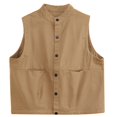 thumbnail image 5 of Xysaqa Womens Cotton Vests Button-Down Stand Collar Shirt Jackets Plain Lightweight Waistcoat Casual Sleeveless Jacket Cargo Vest with Big Pockets M-2XL, 5 of 5