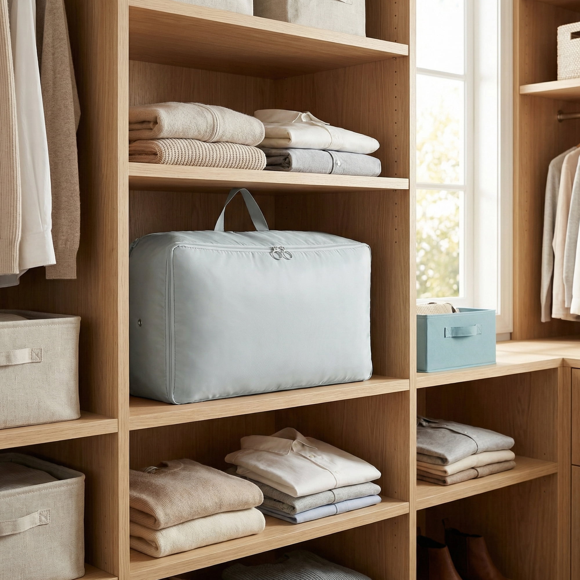 Unique Bargains Foldable Storage Bags Ideal for Organizing Bedroom Grey 21.3"x16.5"x11.8"