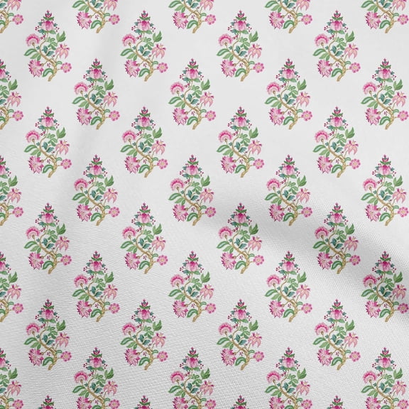 oneOone Georgette Viscose White Fabric Jacobean Floral Craft Projects Decor Fabric Printed By The Yard 42 Inch Wide