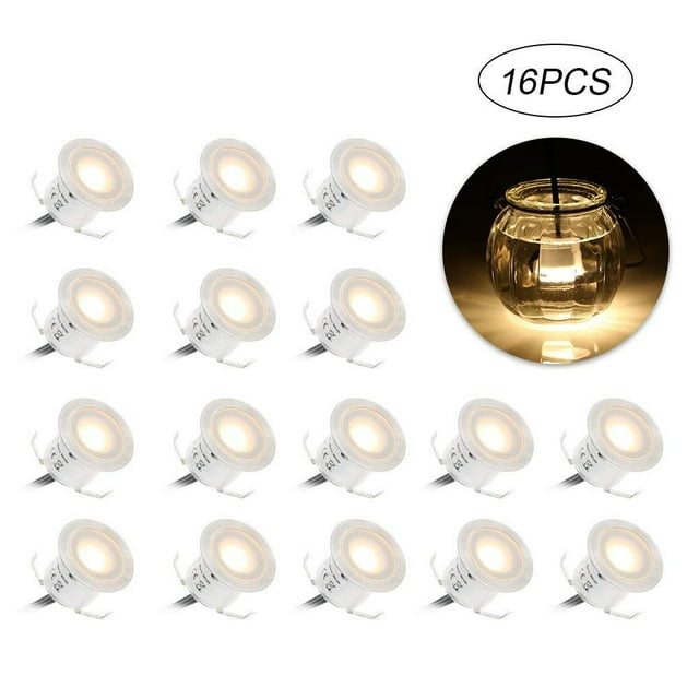 Juego de 16 mini focos LED empotrables, IP67, impermeables, blanco cálido, Ø 33 mm, focos de exterior para patio, iluminación de terraza para cocina, jardín, escaleras, tarima de madera, iluminación e