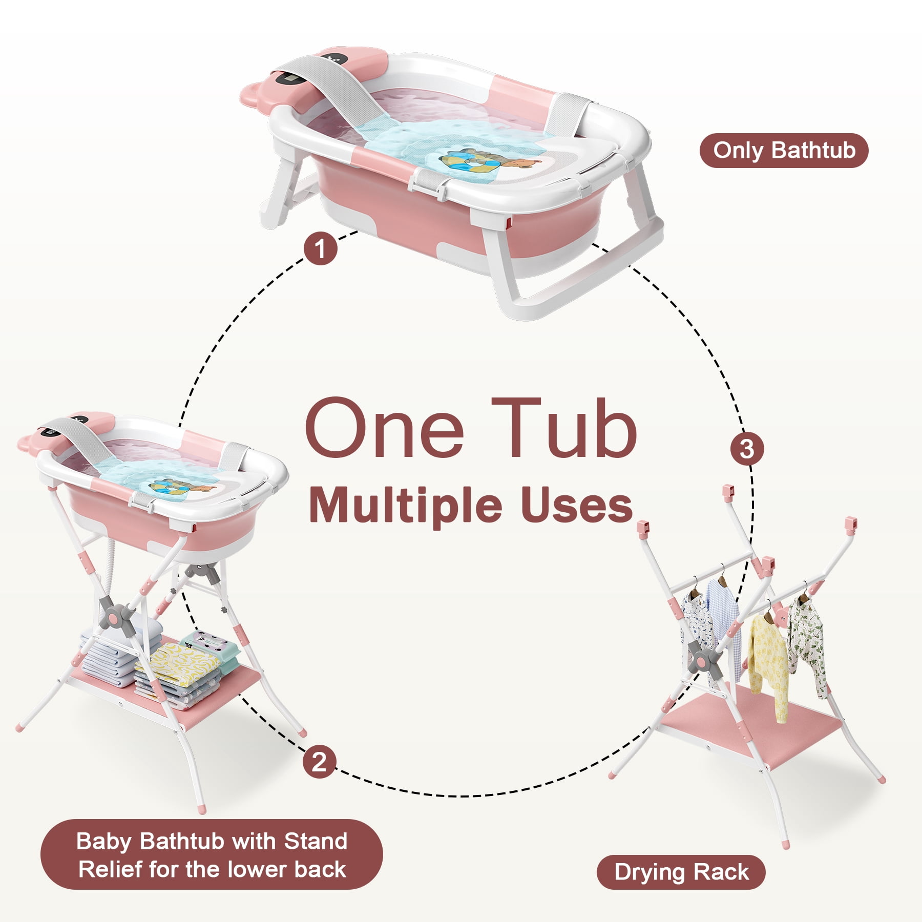 COOSEYA 2-in-1 Baby Bathtub with Stand for Newborn and Infants, Foldable Baby Bath Tub, Baby Shower Gifts for New Parents, Gray