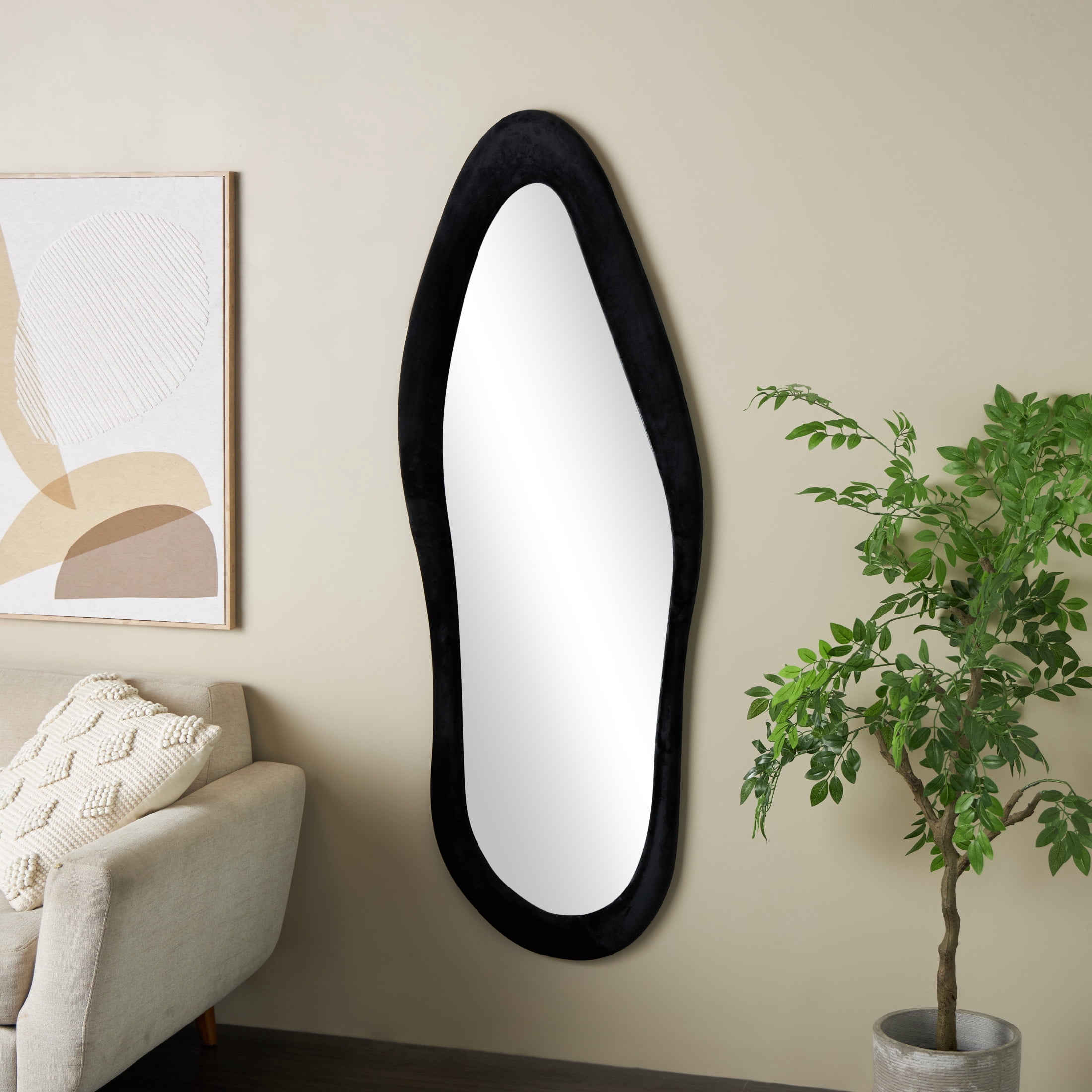 DecMode 26" x 65" Black Wavy Abstract Wall Mirror