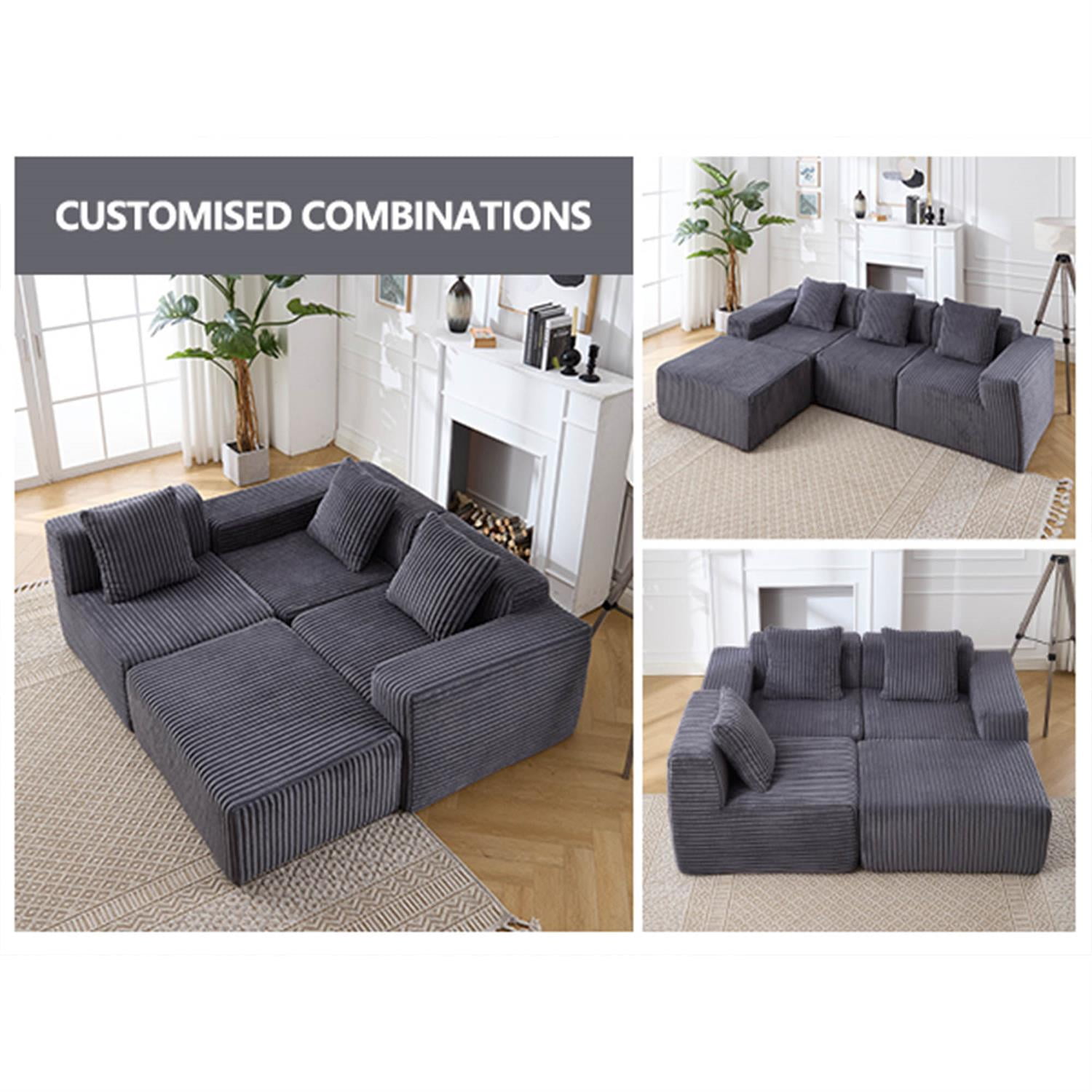 Demi Bonn 125" Modern Modular Sectional Sofa, L-Shaped Upholstered Cloud Couch with Deep Seats & Right Facing Chaise for Living Room, Dark Gray