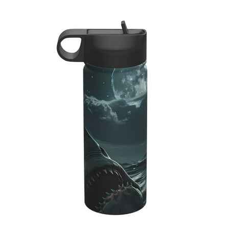 

Gaeub Moonlit Night Sky Shark Printed 18oz Sports Insulated Kettle With Straw Sports Insulated Bottle Water Bottle For Running Hiking Cycling Climbing Mens Womans Insulated Water Bottle