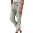 thumbnail image 2 of Simua Womens Casual Cotton Linen High Waist Pants Drawstring Loose Fit Summer Pants Trousers with Side Pockets, 2 of 6
