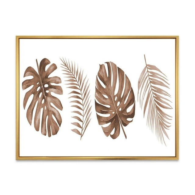 Designart Tropical Monstera and Palm Leaf In Terracotta FLOAT FRAME WALL ART