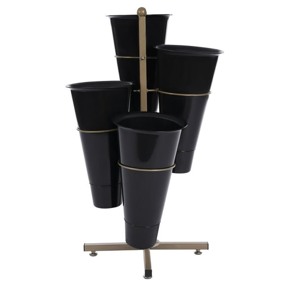 Black / White 2 Layers Flower Display Stand with 4 Bucket, Fresh Flowers Stand Moving Plant Stand with Wheels for Home,Garden,Florist
