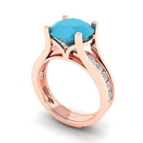 Clara Pucci 14K Rose Gold 3.39 Simulated Turquoise Engraveable Engagement Ring   Wedding Band Set
