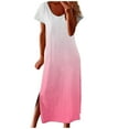 thumbnail image 1 of Cathalem Robe Midi d'Été Décontractée pour Femme, Robe d'Été Décontractée à Manches Courtes, Col Ras du Cou, Coupe Évasée, Robe Maxi Fluide Asymétrique à Étages pour la Plage, Rose TG, 1 of 2