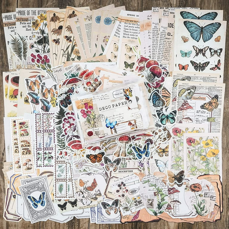 GOMTYEA Vintage Sticker and Paper Kits for Adults & Kids,Decorative DIY  Scrapbooking Supplies Scrap Paper for Junk Journal,Retro Stickers for Smash