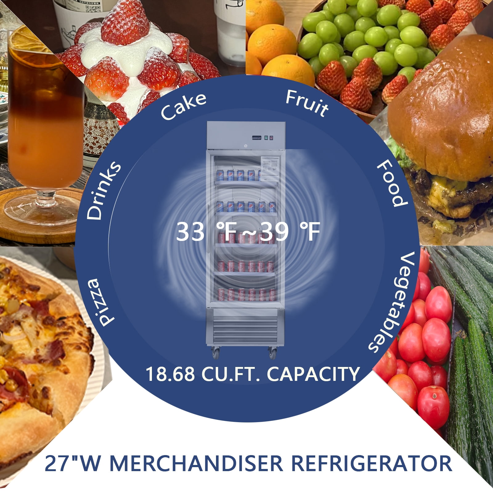 Camellia River 27" Commercial Display Refrigerator, Single Glass Door Merchandiser