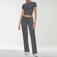 thumbnail image 2 of Conjunto de 2 piezas para mujer: top corto de manga corta y pantalones rectos, estilo deportivo informal, tallas reales para primavera/verano, 2 of 6