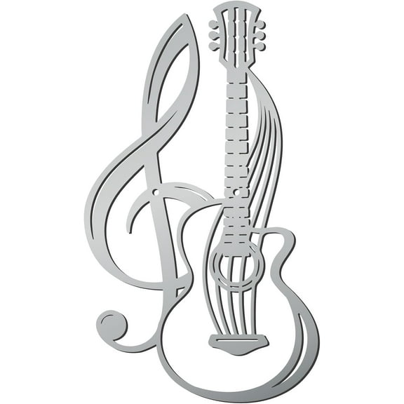 Guitar Metal Wall Decor Silver Music Metal Wall Art Hanging Ornament Iron Music Note Wall Decoration Sculpture Wall Decor for Modern Farmhouse Rustic Home Living Bathroom 12 x 6.8Inch for DIY