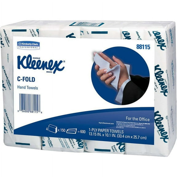 Kleenex C-Fold Hand Towels - 1 Ply - C-fold - 10.10" x 13.25" - White - Soft, Absorbent, Foldable - For Hand - 150 Per Bundle - 16 / Carton | Bundle of 5 Cartons