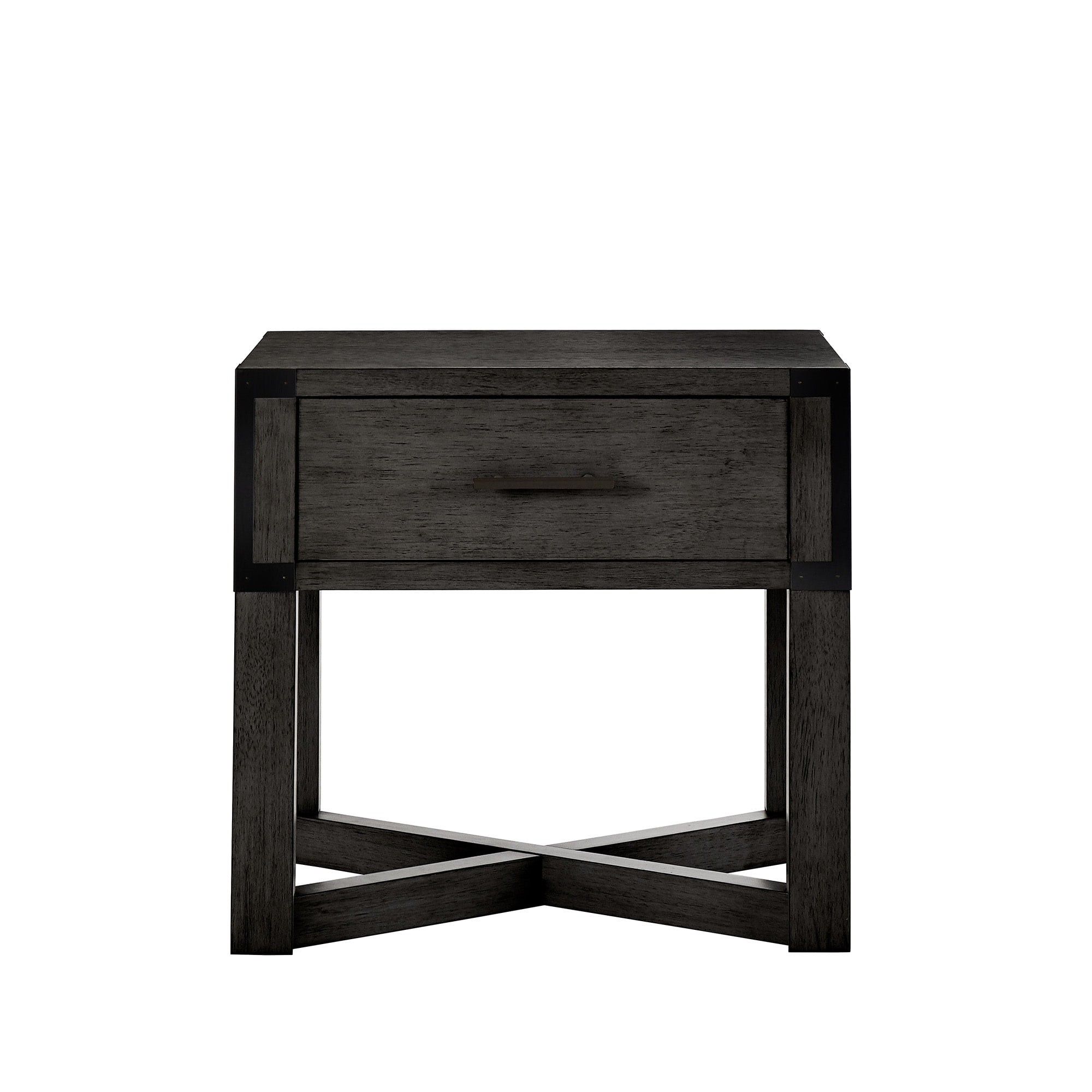 Weston Home Lompoc Wood Finish X-Base End Table with Drawer, Antique Black