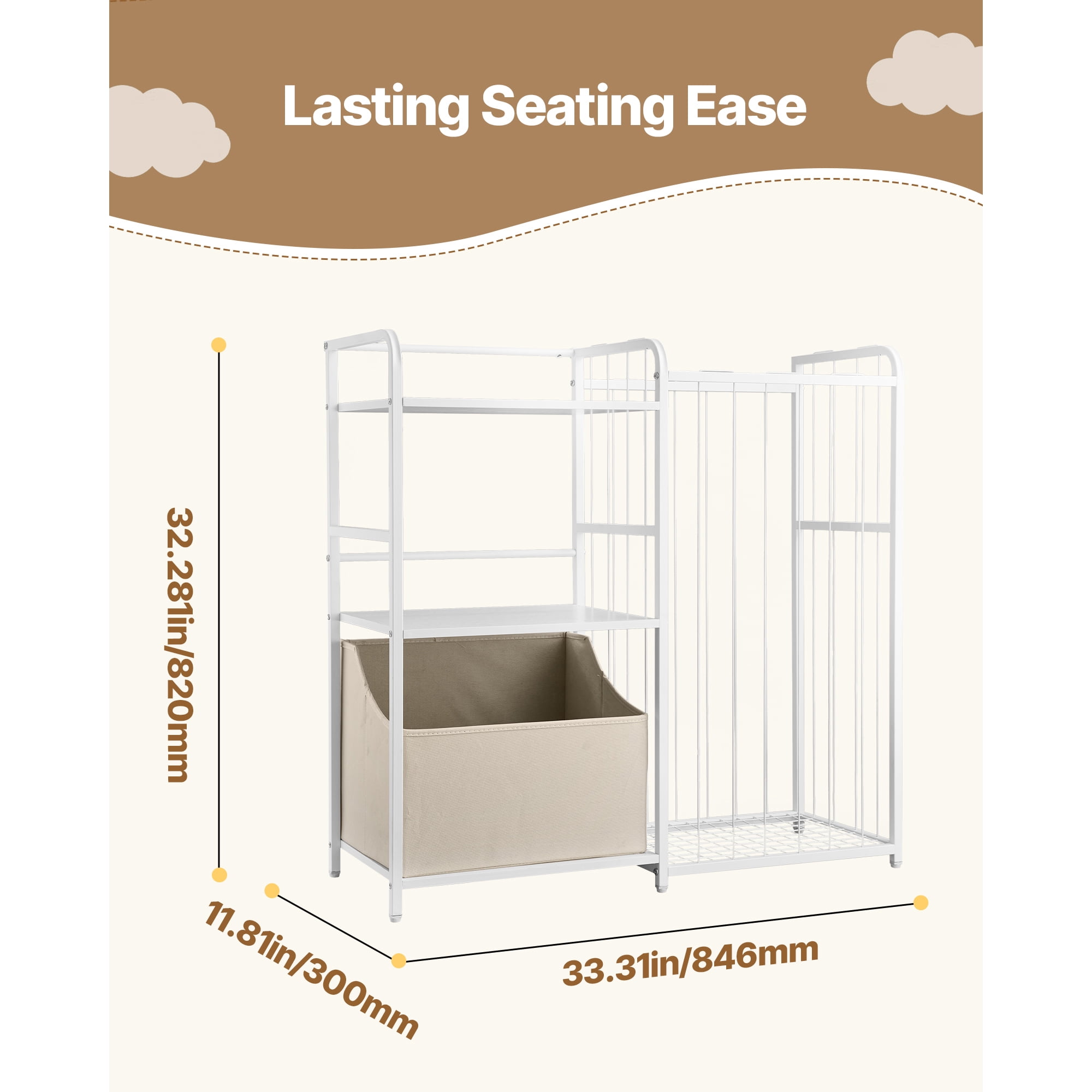 KFFKFF Kids Bookshelf and Toy Organizer, 2-Tier Storage Shelf with Fabric Bin, Ideal for Books, Toys, and More in Kids' Rooms, Living Rooms, Entryways, Nurseries, and Preschools, White
