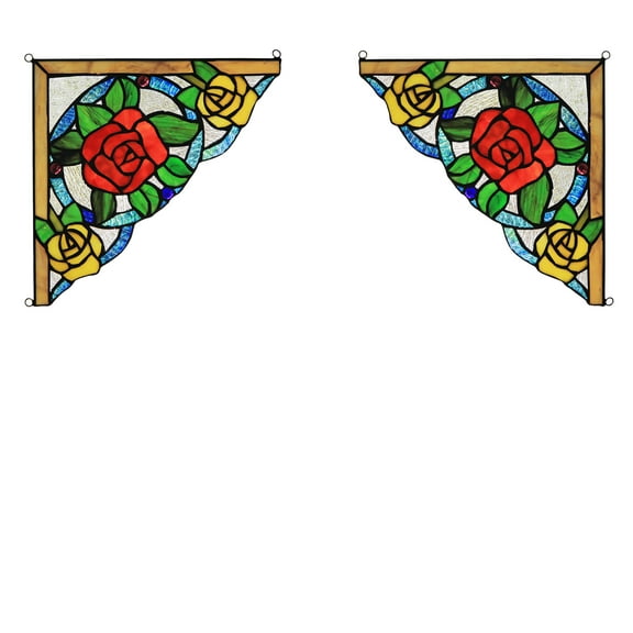 RADIANCE goods 2 Pieces Floral Stained Glass Window Panel 9.8"x9.8"