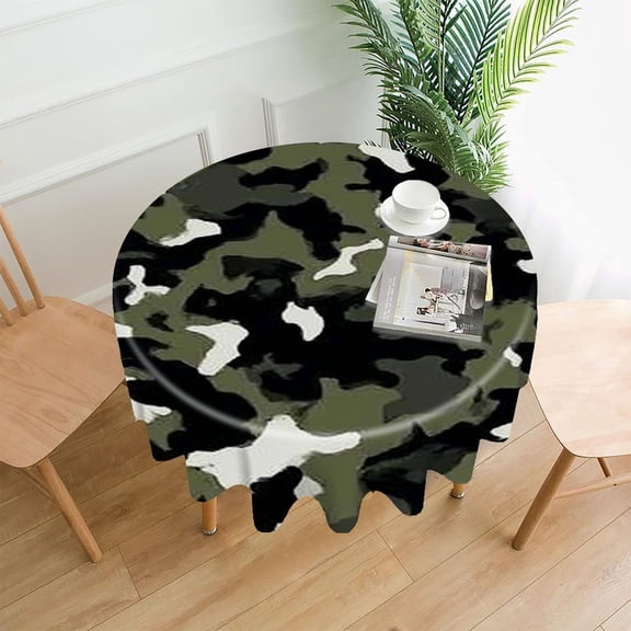 RKSupls 60 Inch Round Tablecloth, Camouflage Green Premium Polyester Straight Edge Wrinkle Resistant Washable Table Cover for Party Home Dining Decor
