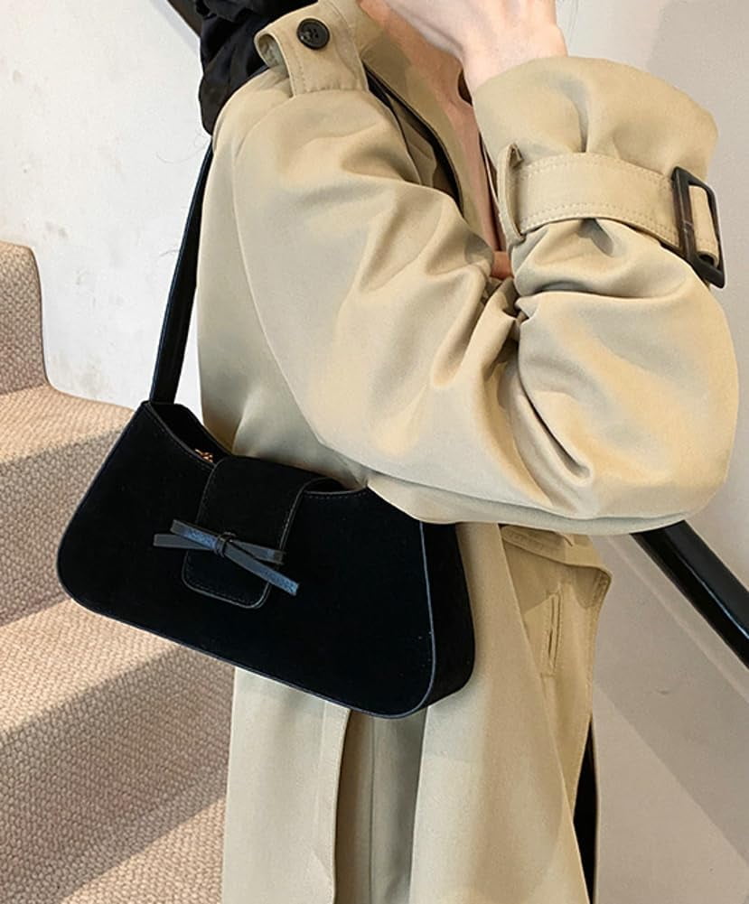 Zhengup Suede Purse Handbag Evening Bag for Women Crescent Satchels Shoulder Bag Crossbody Purse Top-handle Tote Party Shopping